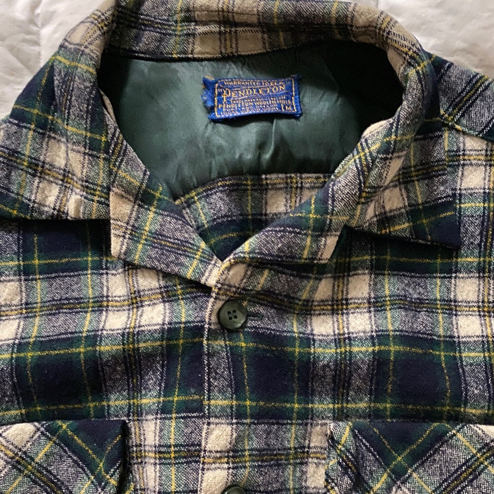 Pendleton VTG 50's 60's Wool Plaid Board Shirt Flap Pockets Loop Collar Medium